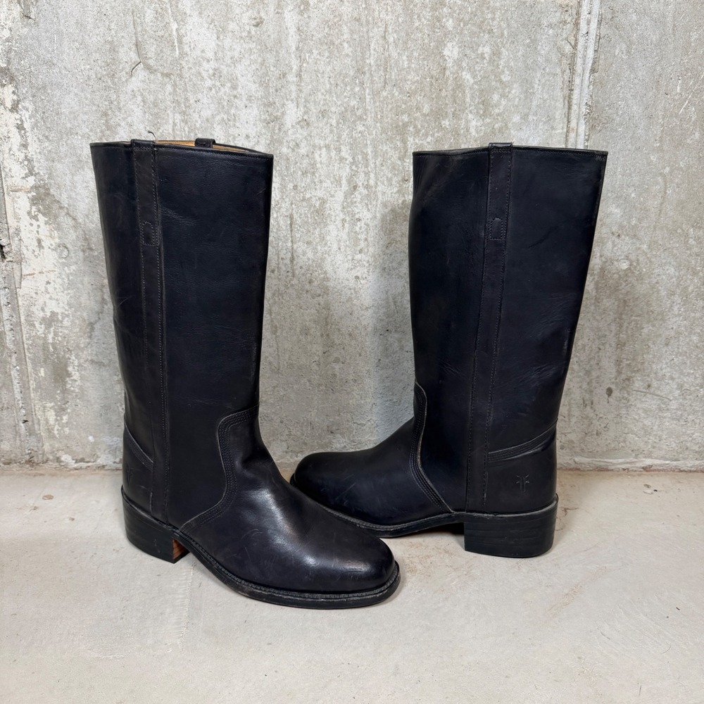 Frye Campus Boots Mens 9 D Black Leather Tall Pull On Made in USA riding
